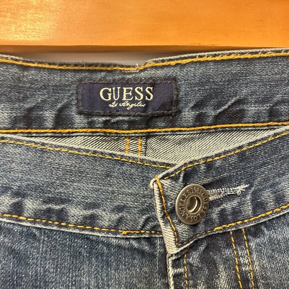 Guess Rocker Slim Boot‎ Mens Jeans 39x34" Relaxed Fit Blue Feathered Mid Rise - Picture 4 of 10